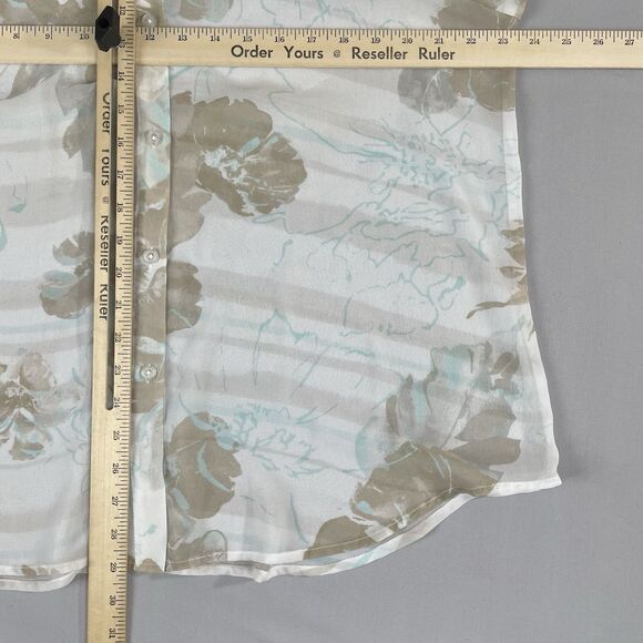 Chico's Floral Print Collared 3/4 Sleeve Blouse Women's 3 / XL Sheer White - Picture 7 of 13